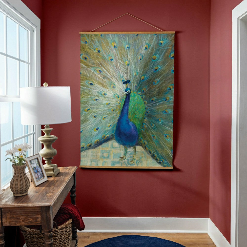 Plow & Hearth Seaside Retreat Indoor Wall Décor Canvas Tapestry, Peacock