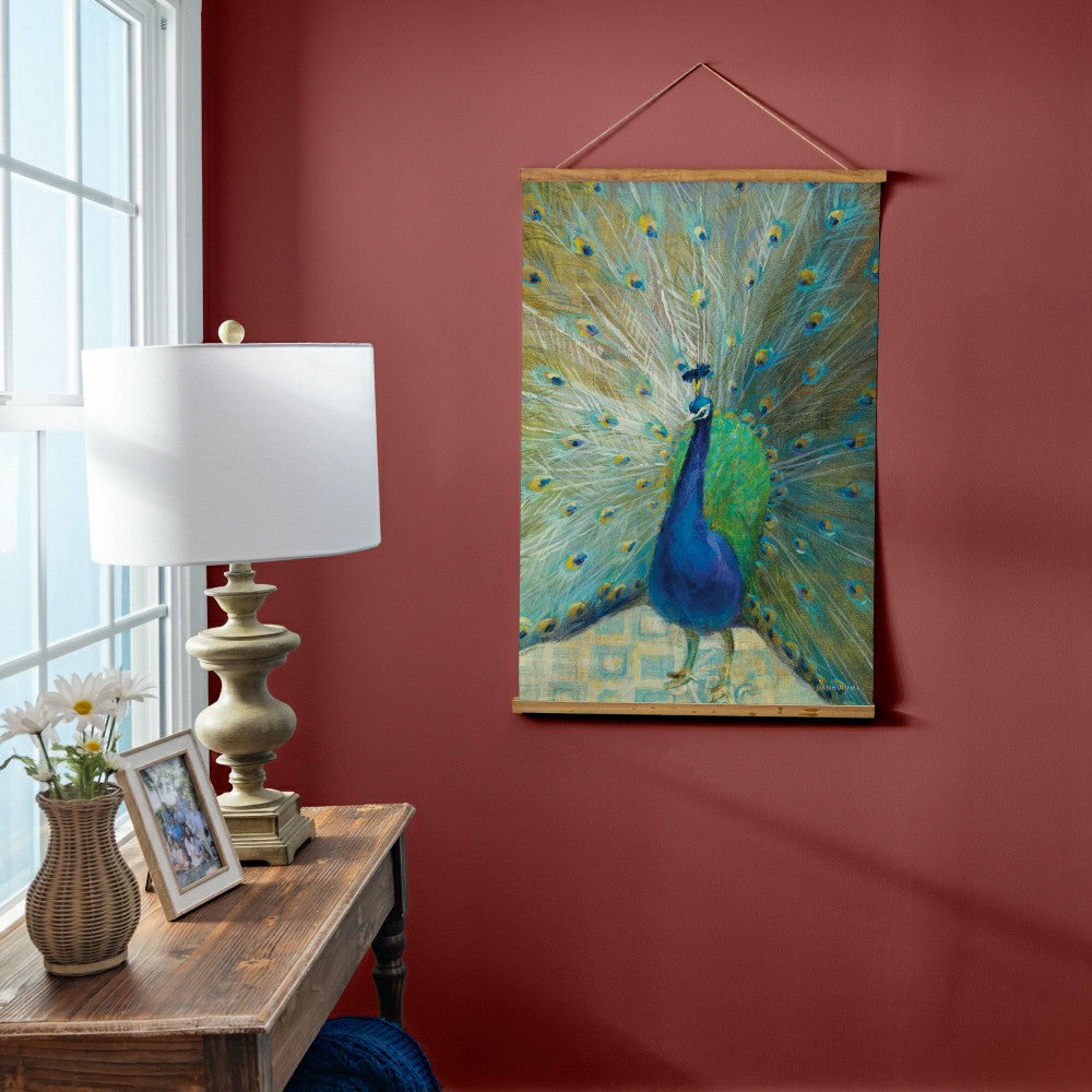 Plow & Hearth Seaside Retreat Indoor Wall Décor Canvas Tapestry, Peacock