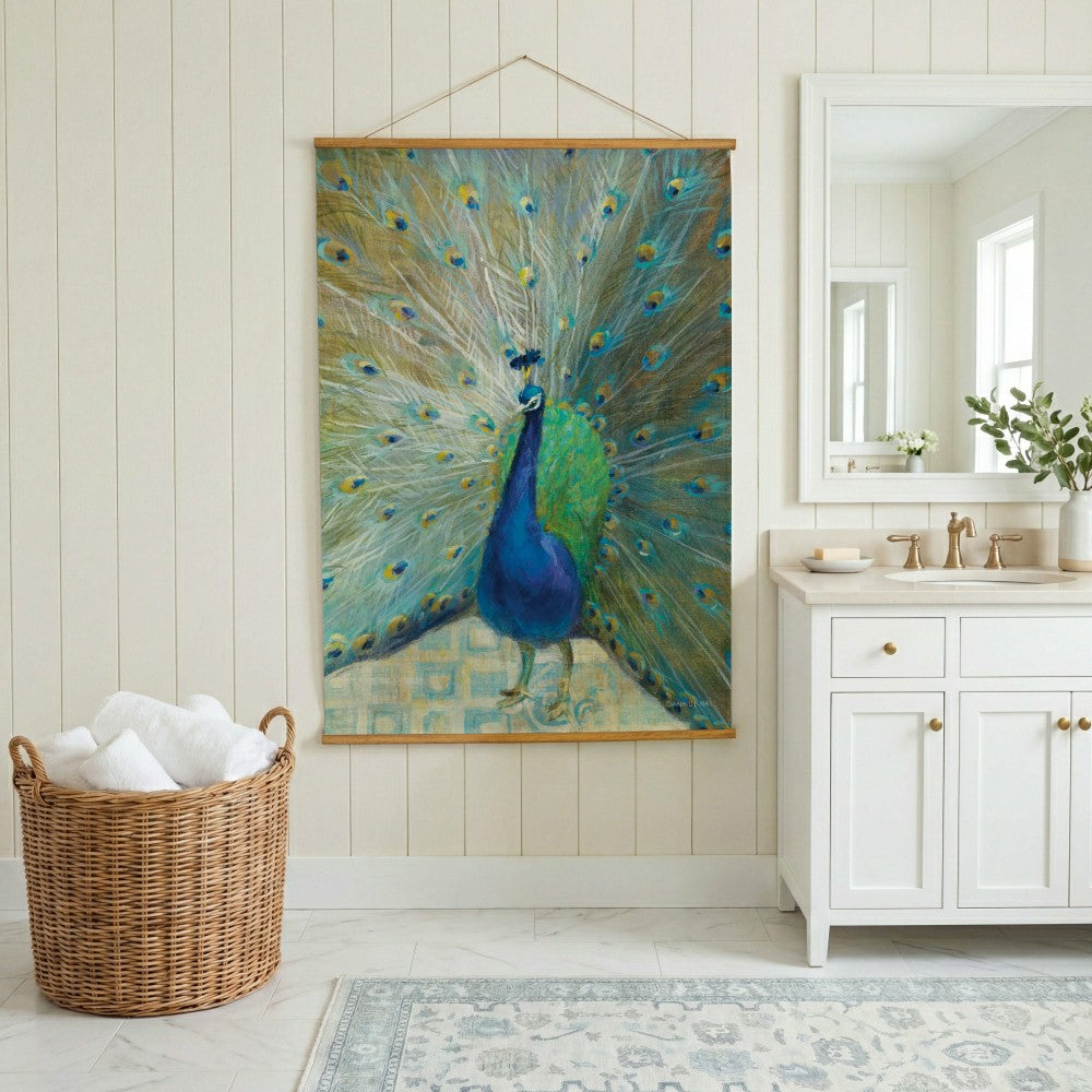 Plow & Hearth Seaside Retreat Indoor Wall Décor Canvas Tapestry, Peacock