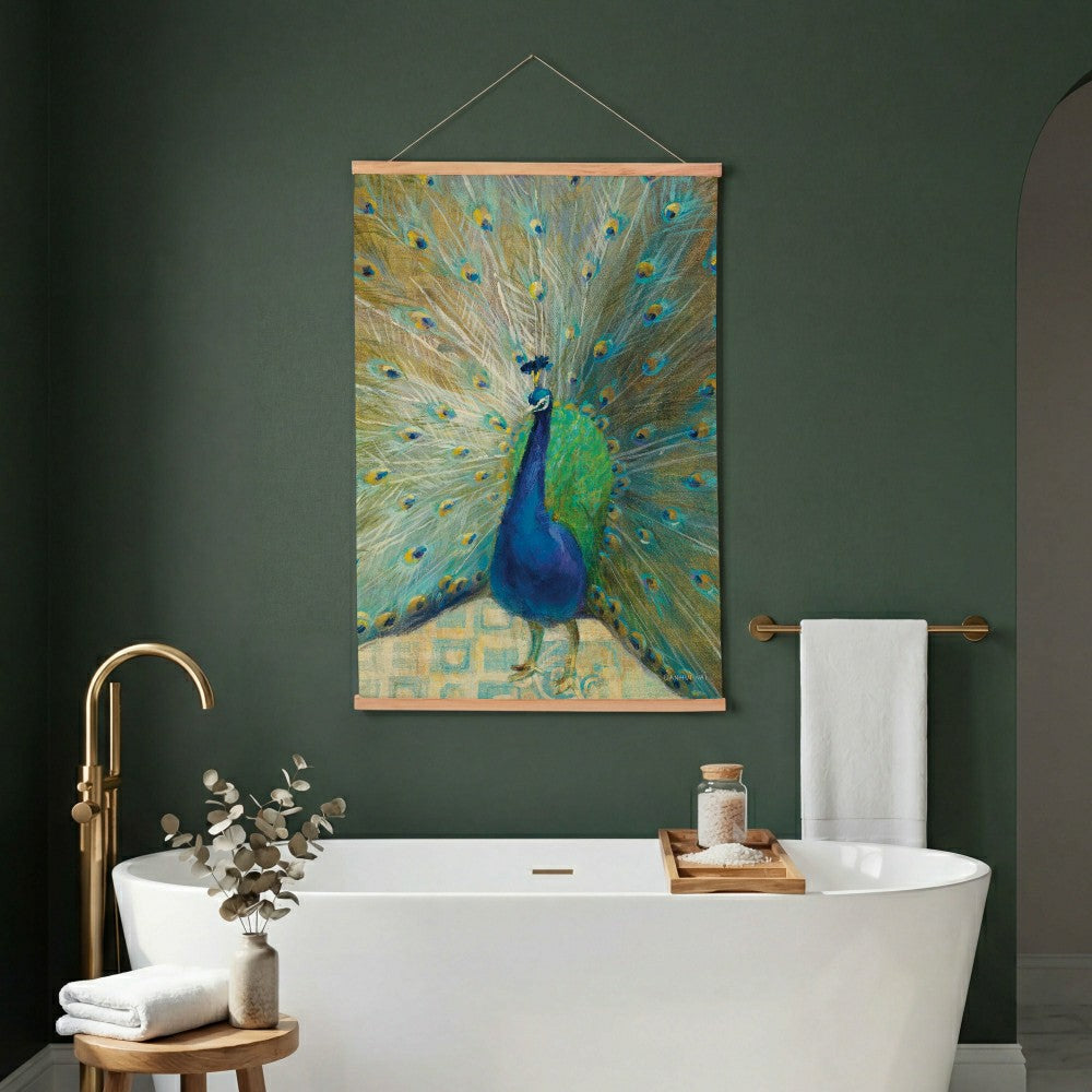 Plow & Hearth Seaside Retreat Indoor Wall Décor Canvas Tapestry, Peacock