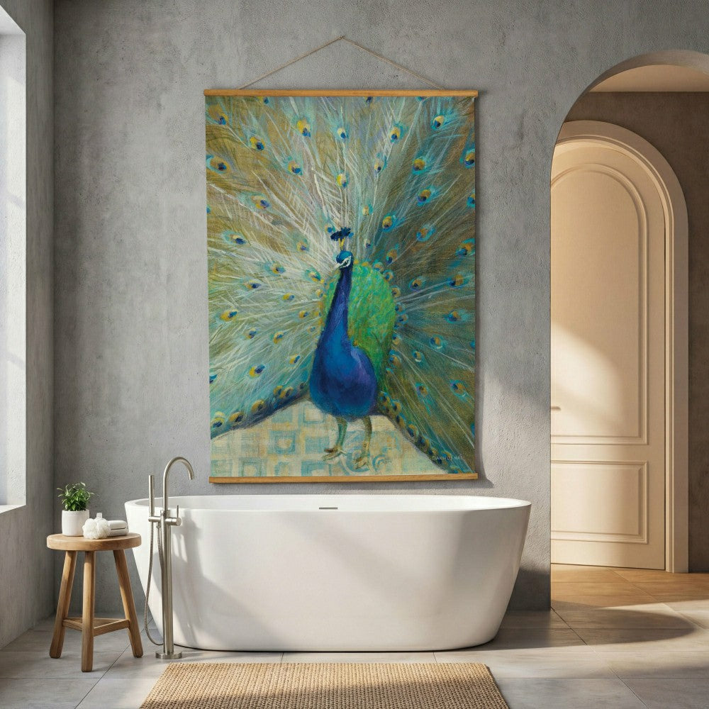 Plow & Hearth Seaside Retreat Indoor Wall Décor Canvas Tapestry, Peacock