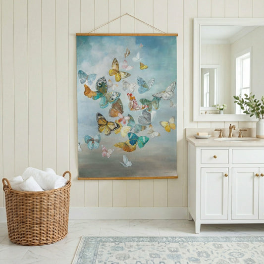 Plow & Hearth Cottage Garden Indoor Wall Décor Canvas Tapestry, Butterflies in Fligh