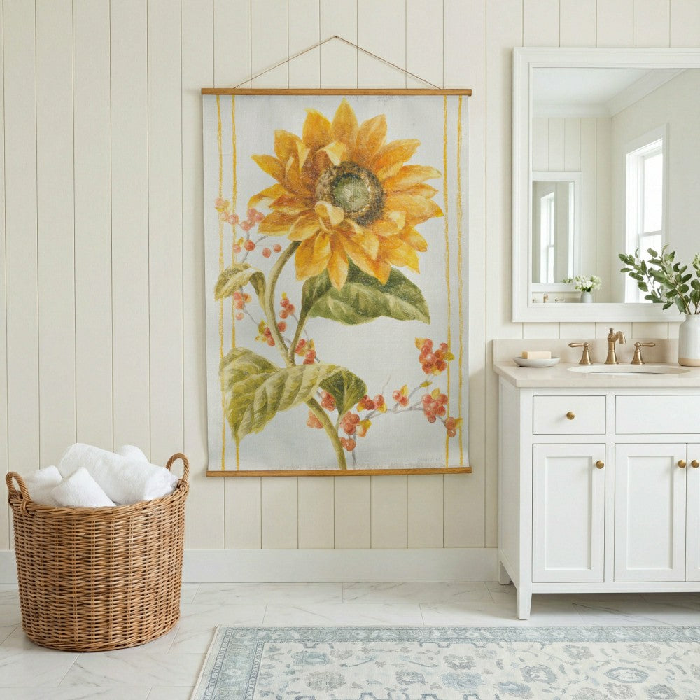 Plow & Hearth Hillside Pasture Indoor Wall Décor Canvas Tapestry, Sunflower