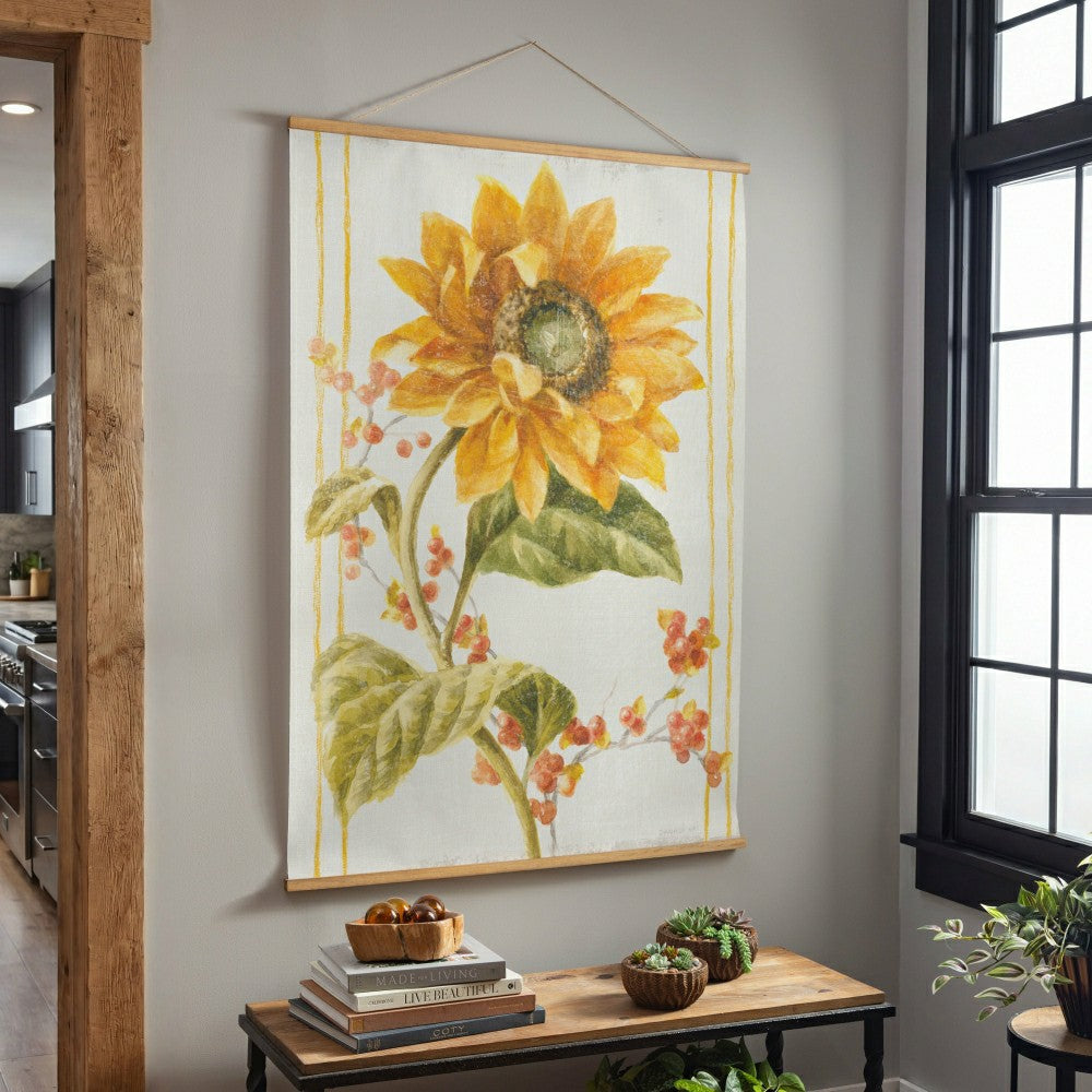 Plow & Hearth Hillside Pasture Indoor Wall Décor Canvas Tapestry, Sunflower