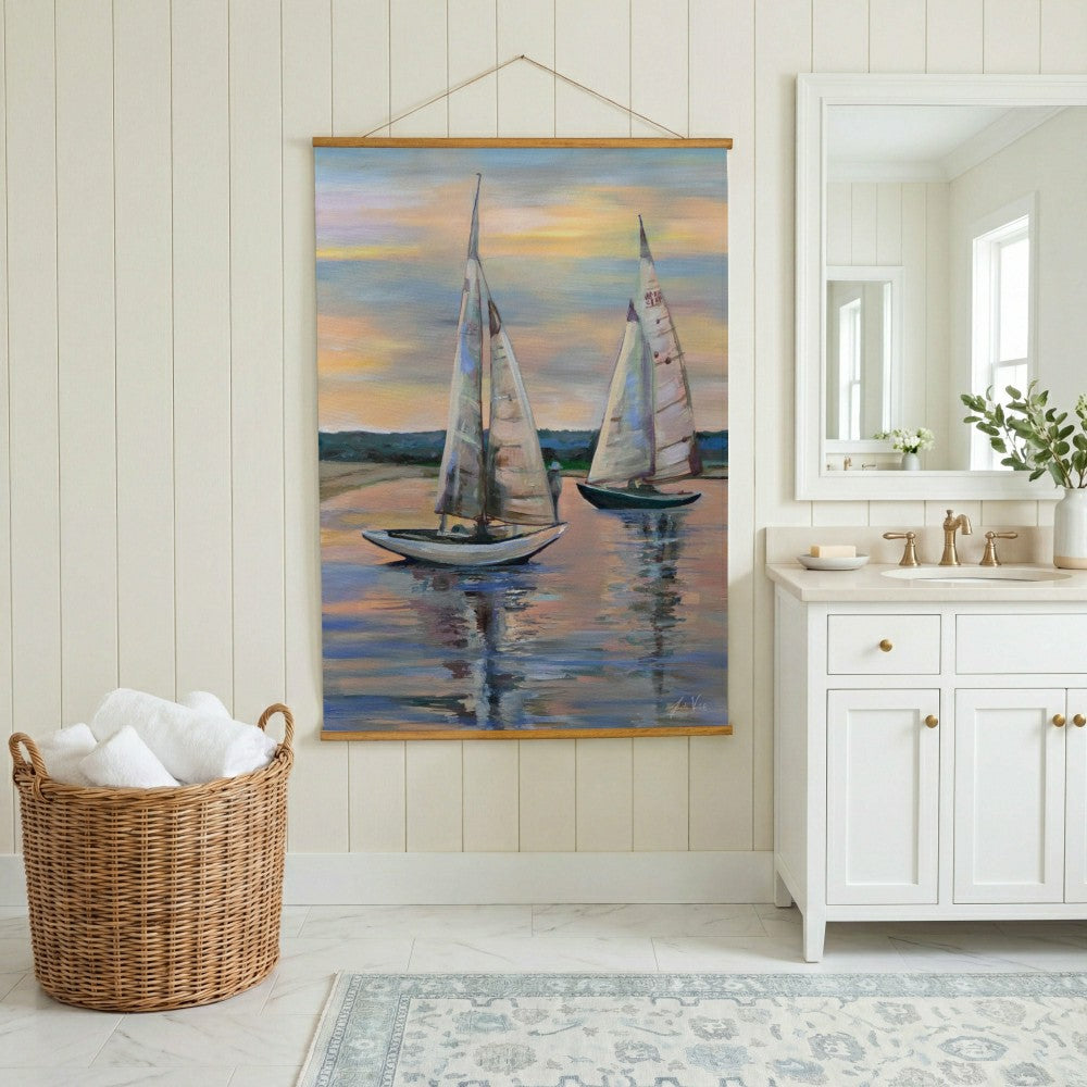 Plow & Hearth Seaside Retreat Indoor Wall Décor Canvas Tapestry, Sail Boats