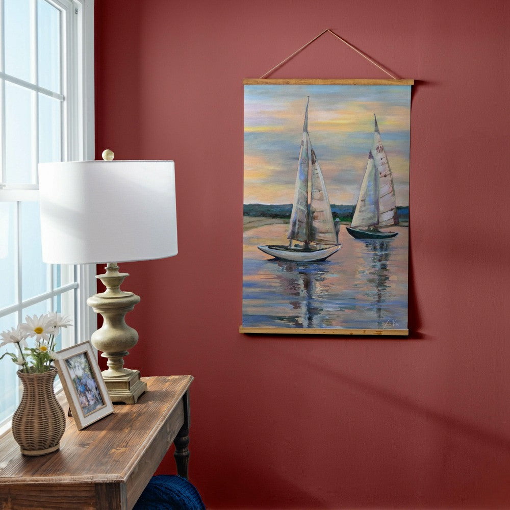 Plow & Hearth Seaside Retreat Indoor Wall Décor Canvas Tapestry, Sail Boats