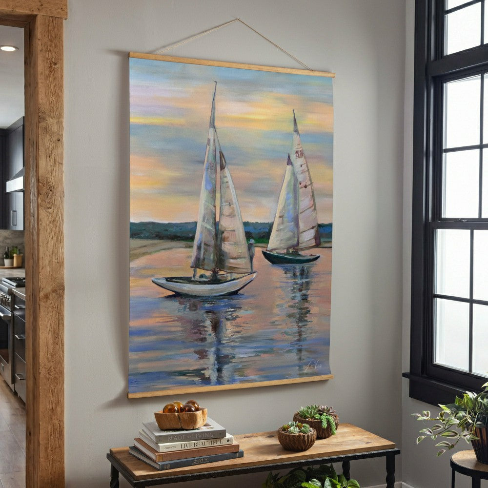 Plow & Hearth Seaside Retreat Indoor Wall Décor Canvas Tapestry, Sail Boats