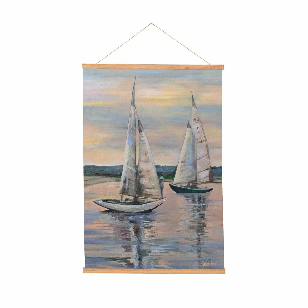 Plow & Hearth Seaside Retreat Indoor Wall Décor Canvas Tapestry, Sail Boats