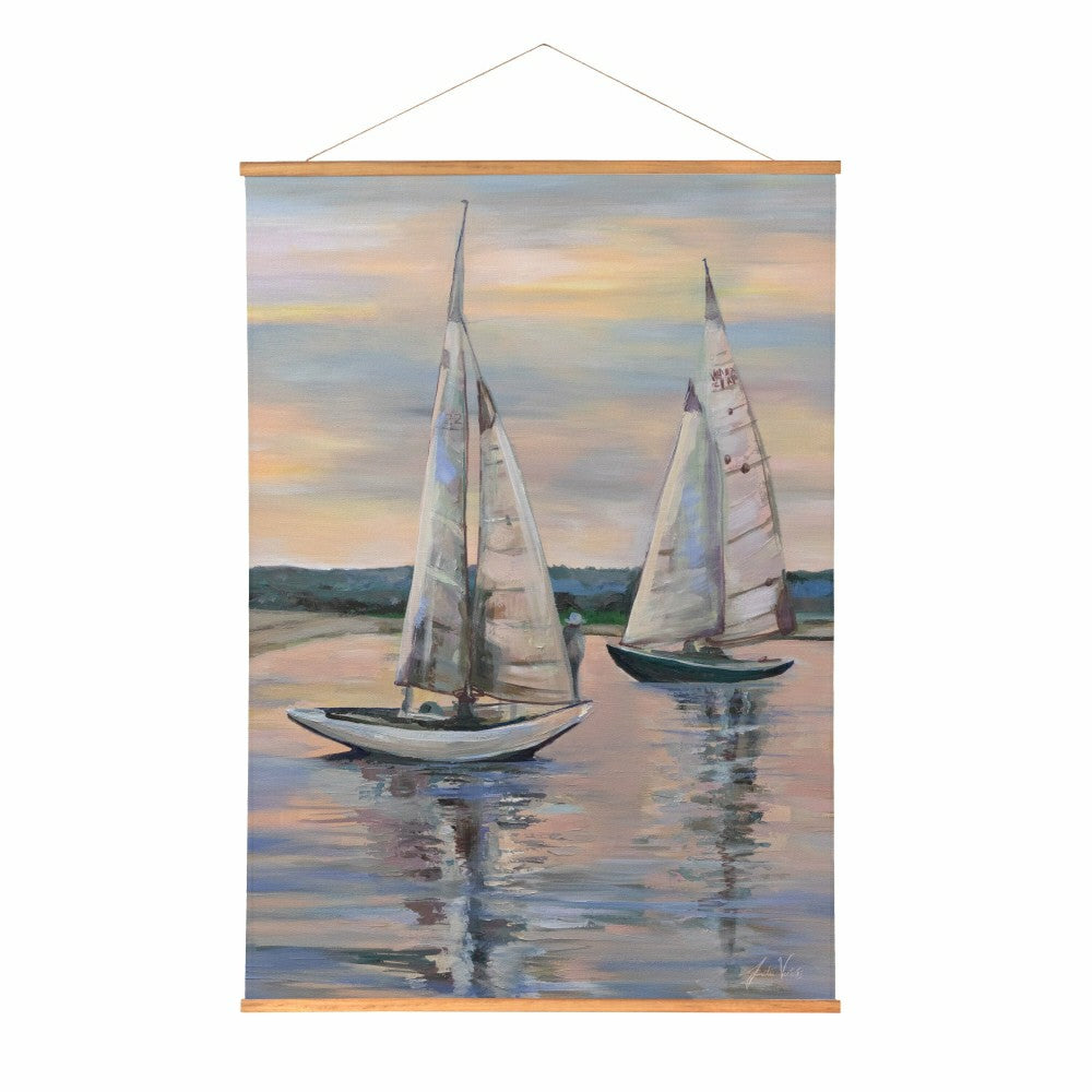 Plow & Hearth Seaside Retreat Indoor Wall Décor Canvas Tapestry, Sail Boats
