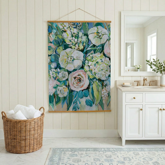 Plow & Hearth Hillside Pasture Indoor Wall Décor Canvas Tapestry, Floral Bouquet