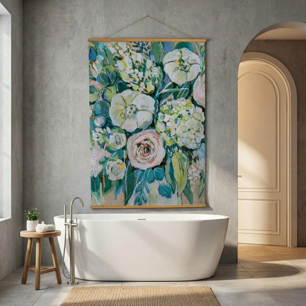 Plow & Hearth Hillside Pasture Indoor Wall Décor Canvas Tapestry, Floral Bouquet