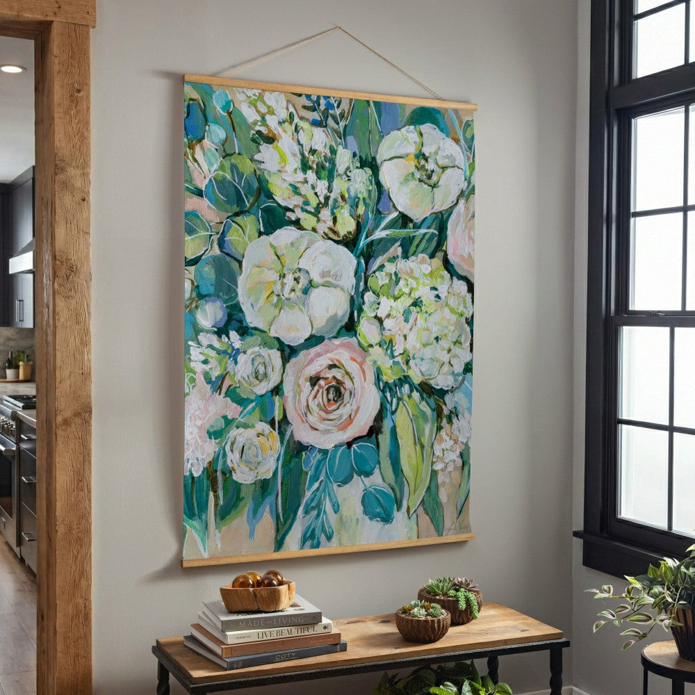 Plow & Hearth Hillside Pasture Indoor Wall Décor Canvas Tapestry, Floral Bouquet