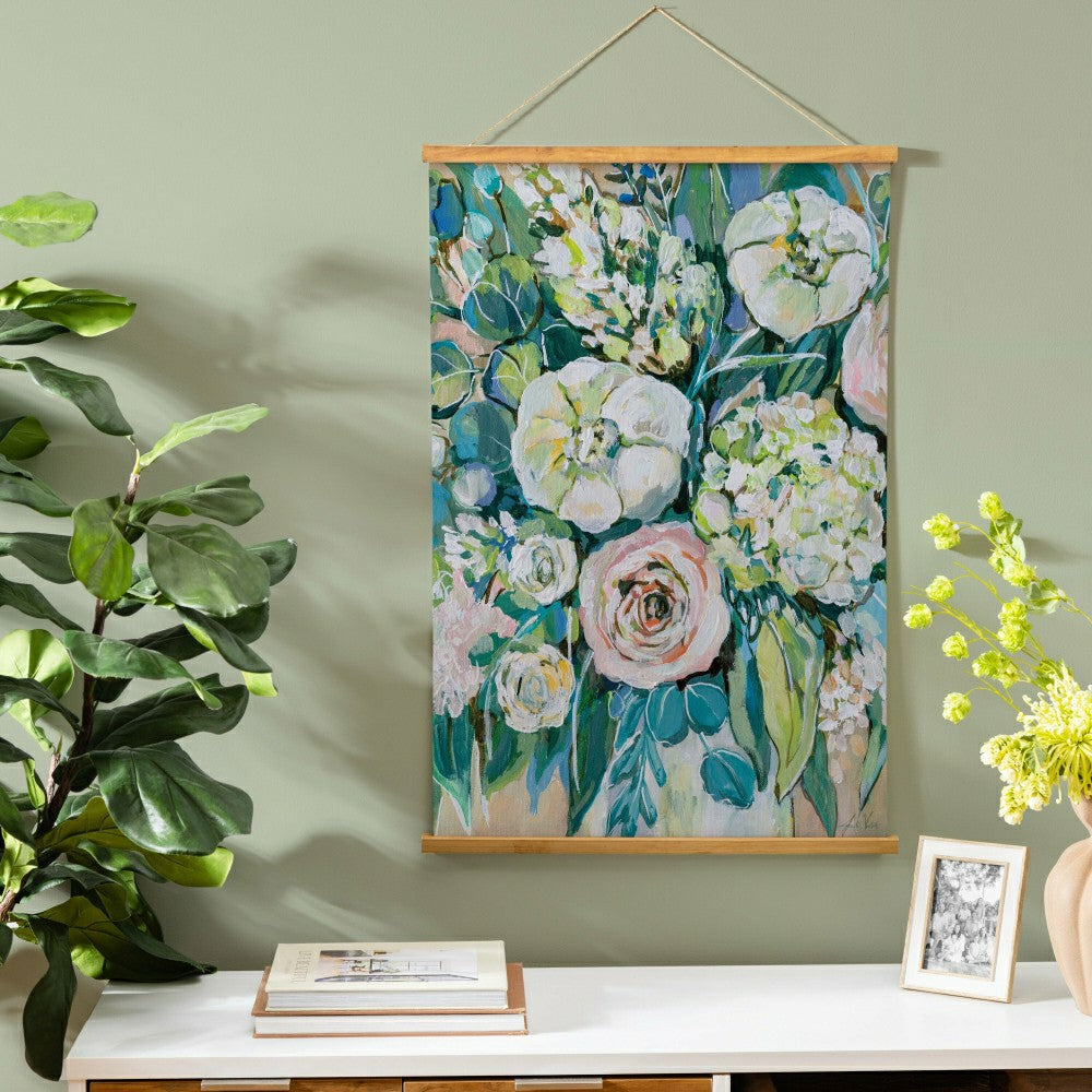 Plow & Hearth Hillside Pasture Indoor Wall Décor Canvas Tapestry, Floral Bouquet