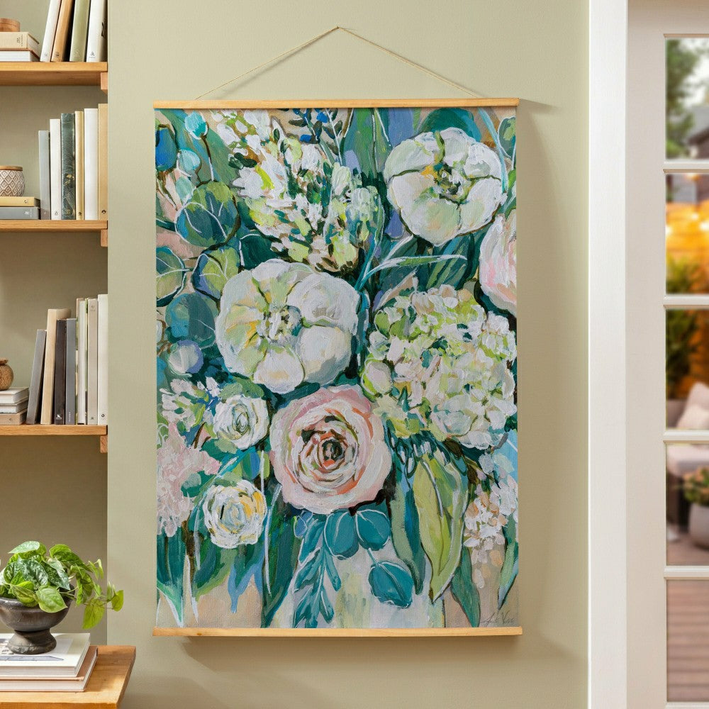 Plow & Hearth Hillside Pasture Indoor Wall Décor Canvas Tapestry, Floral Bouquet