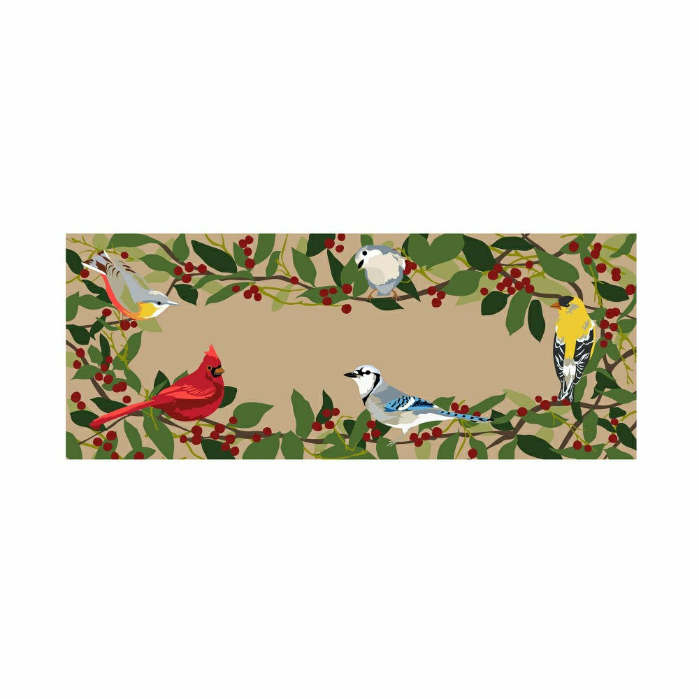Plow & Hearth Indoor/Outdoor Synthetic Blend Birds Border Runner, 24" x 60"