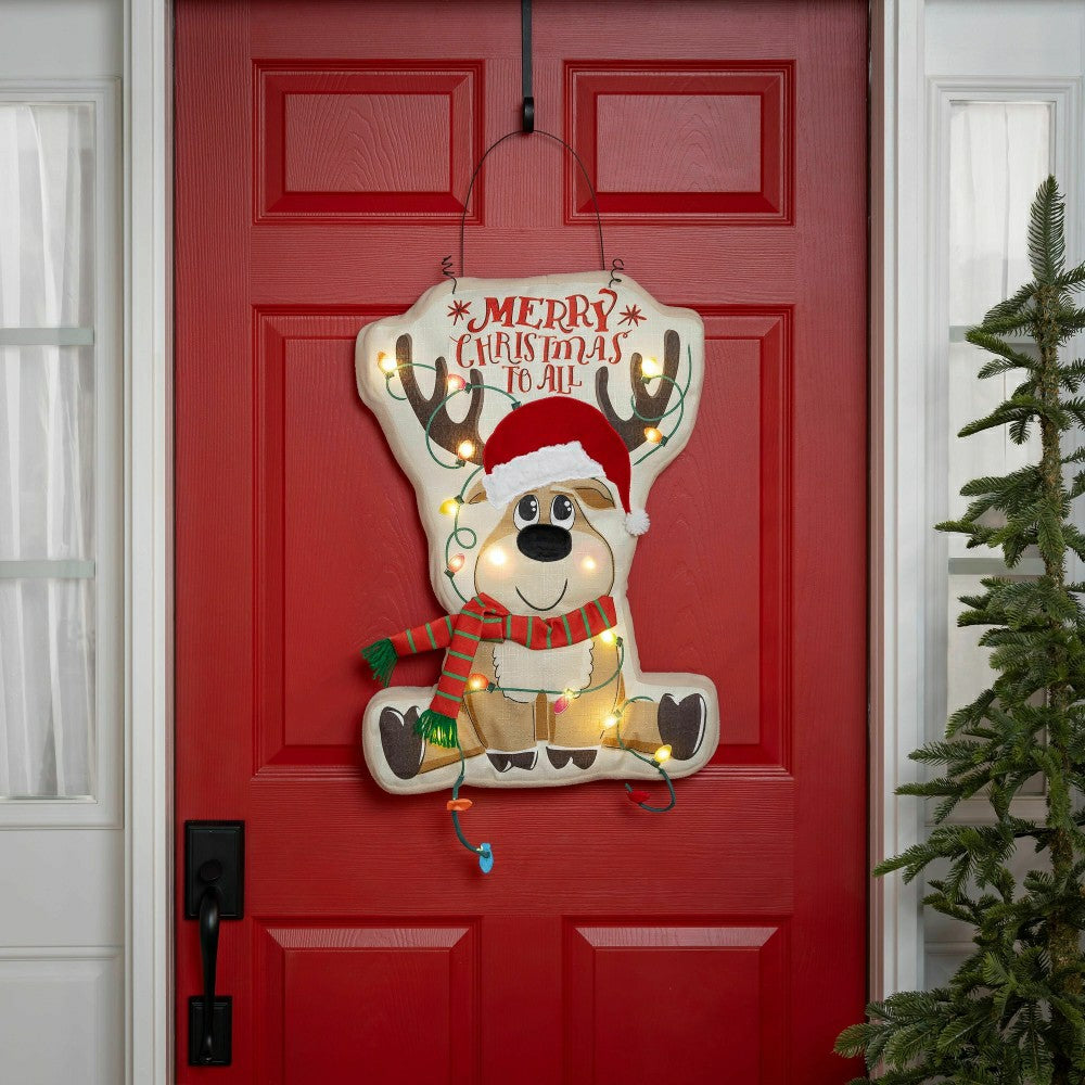 Plow & Hearth Merry Christmas to All Lighted Estate Door Décor