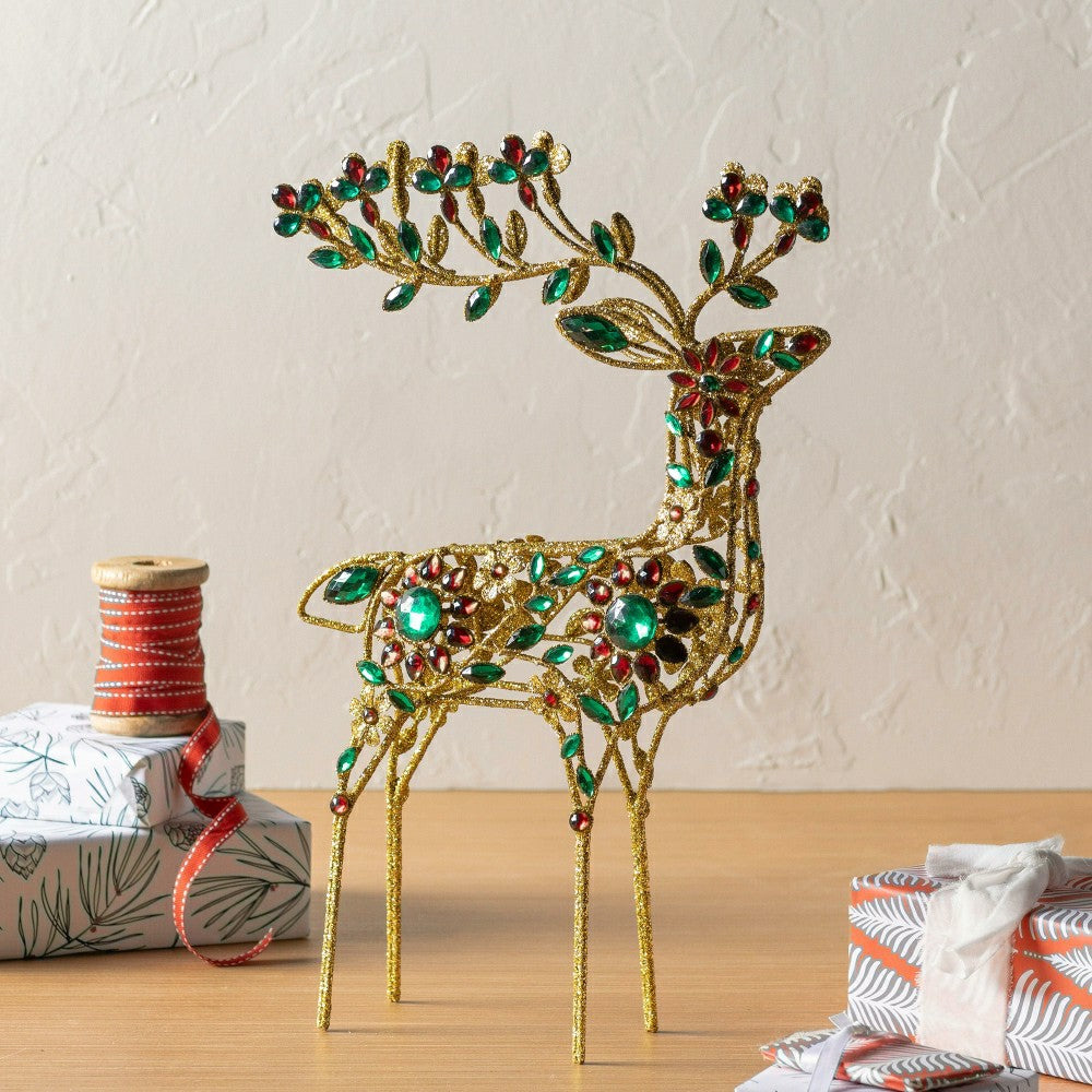 Plow & Hearth Jeweled Gold 17" Holiday Deer Tabletop Statue
