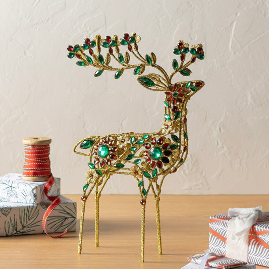 Plow & Hearth Jeweled Gold 17" Holiday Deer Tabletop Statue
