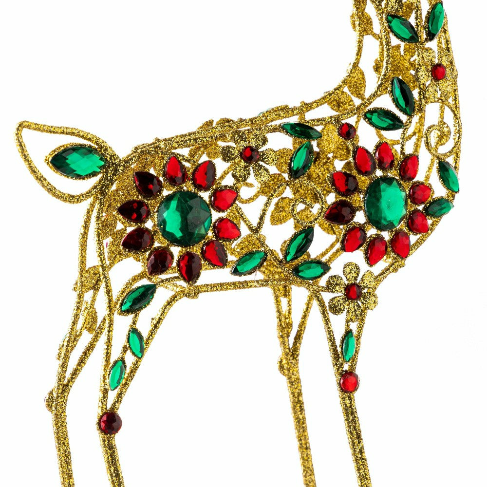 Plow & Hearth Jeweled Gold 17" Holiday Deer Tabletop Statue