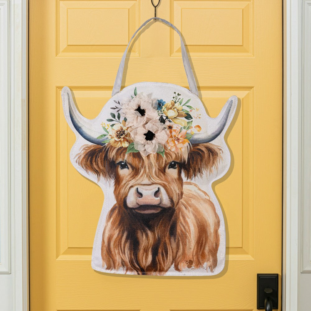 Plow & Hearth Hillside Pasture Floral Highland Cow Door Decor