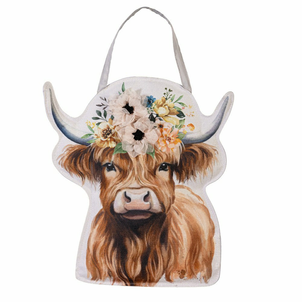 Plow & Hearth Hillside Pasture Floral Highland Cow Door Decor