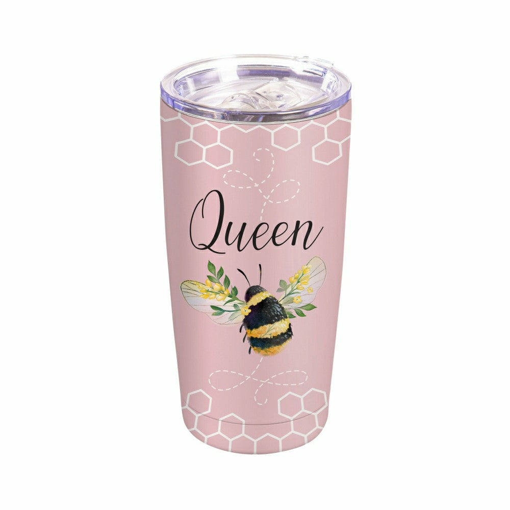 Plow & Hearth Pollinator Garden Tumbler Double Wall Stainless Steel Tumbler, Queen B