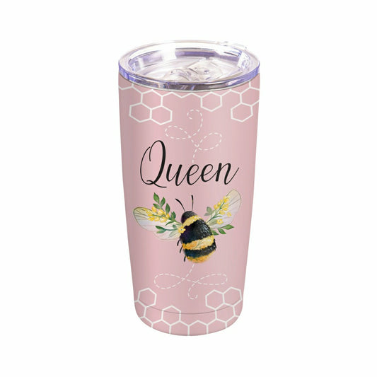 Plow & Hearth Pollinator Garden Tumbler Double Wall Stainless Steel Tumbler, Queen B