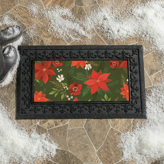 Plow & Hearth Flocked Coir Sassafras Switch Mat,Flower with Leaf, 22"x10"