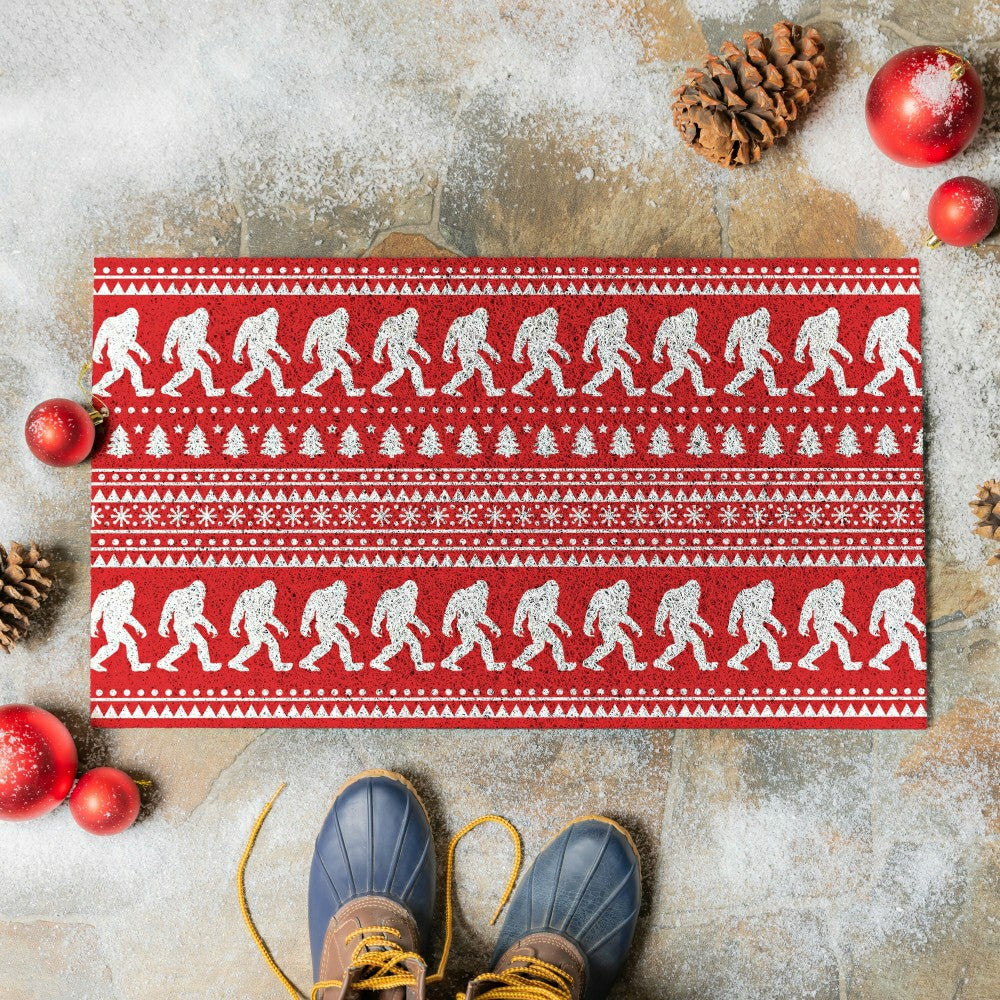 Plow & Hearth High Country Bigfoot Christmas Sweater PVC Trapper Mat, 28"x16"