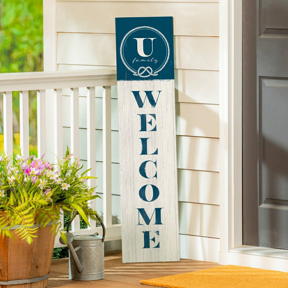 Plow & Hearth Coastal Porch Leaner Nautical Monogram 46" U