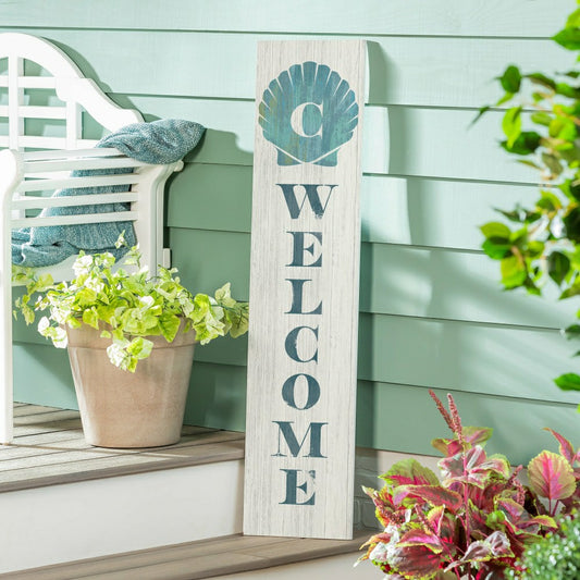 Plow & Hearth Coastal Porch Leaner Shell Monogram 46" C