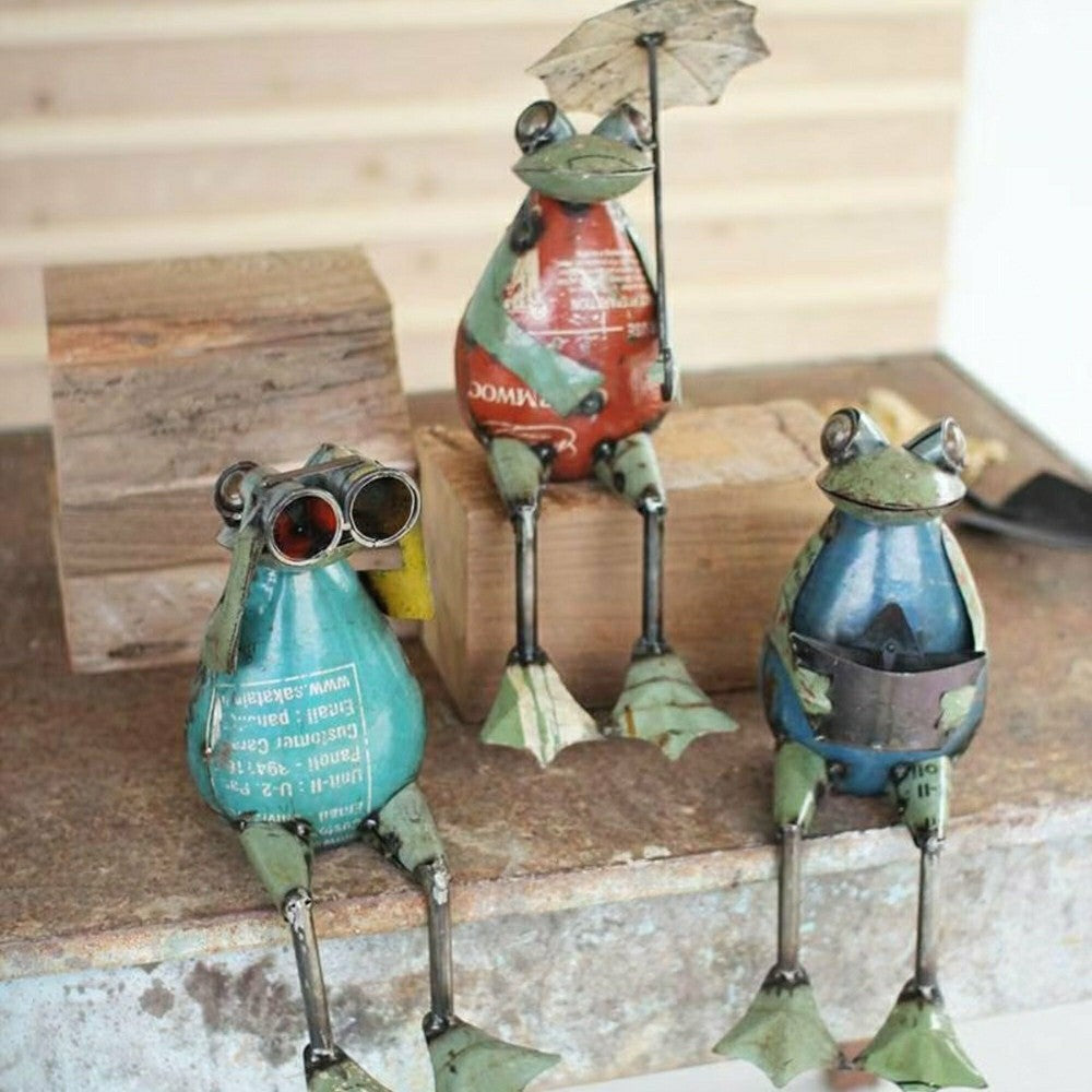 Plow & Hearth Recyled Metal Frog Garden Statue, Set of 3