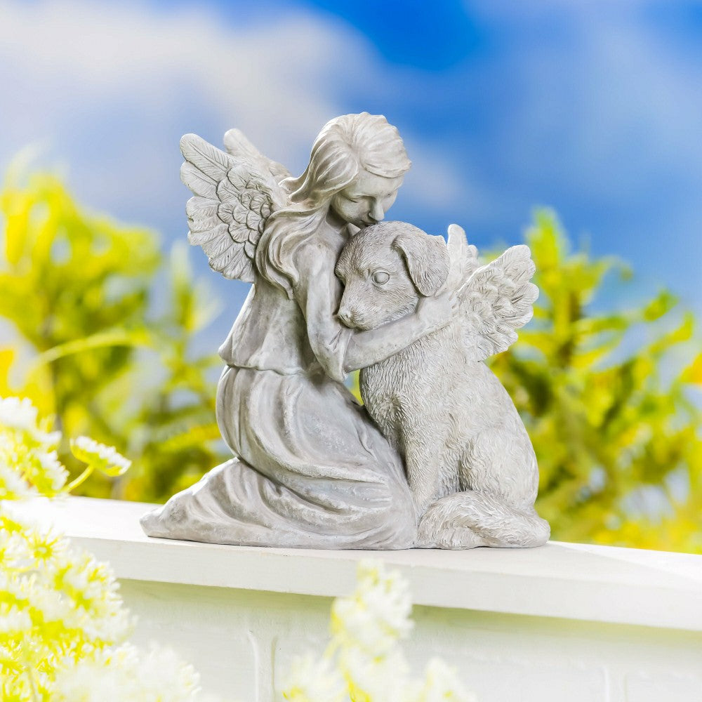 Plow & Hearth Memorial Angel’s Comfort Dog Resin Statuary, 8.5"H
