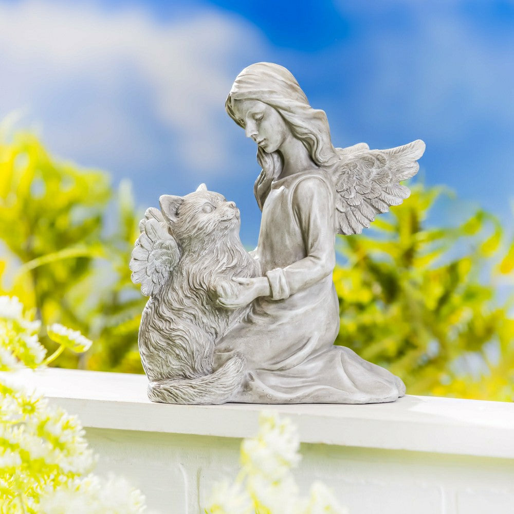 Plow & Hearth Memorial Angel’s Comfort Cat Resin Statuary, 8.5"H
