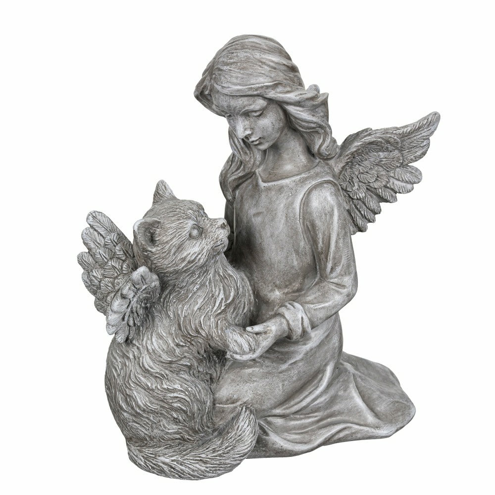 Plow & Hearth Memorial Angel’s Comfort Cat Resin Statuary, 8.5"H