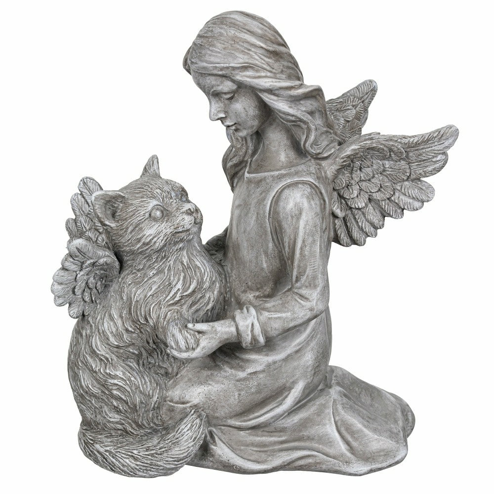 Plow & Hearth Memorial Angel’s Comfort Cat Resin Statuary, 8.5"H