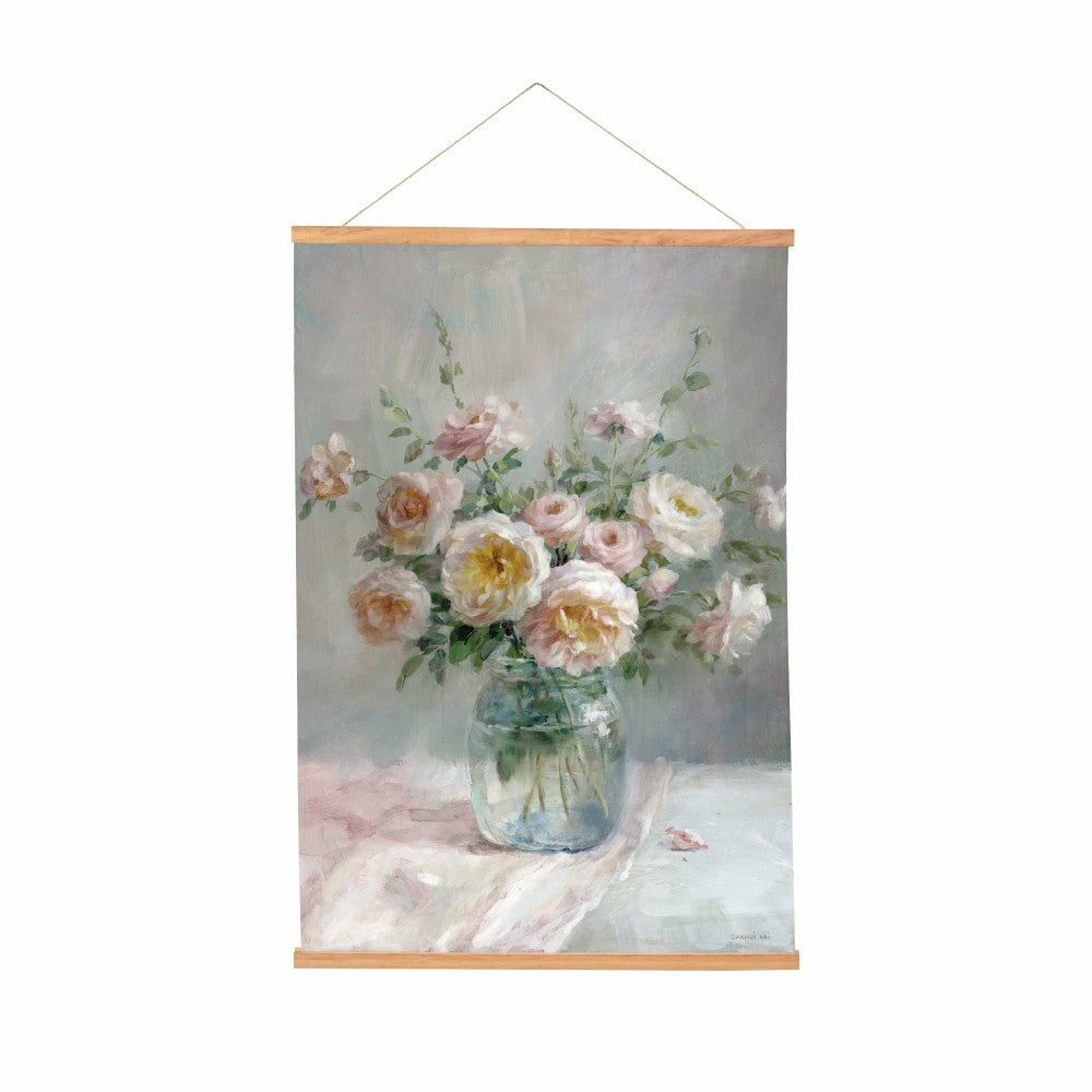 Plow & Hearth Hillside Pasture Indoor Wall Decor Canvas Tapestry, Pink/White Roses i