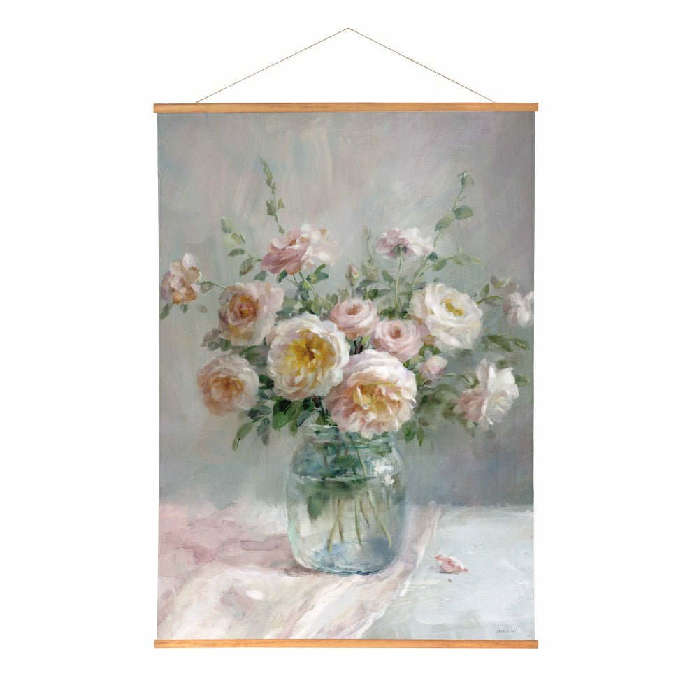 Plow & Hearth Hillside Pasture Indoor Wall Decor Canvas Tapestry, Pink/White Roses i