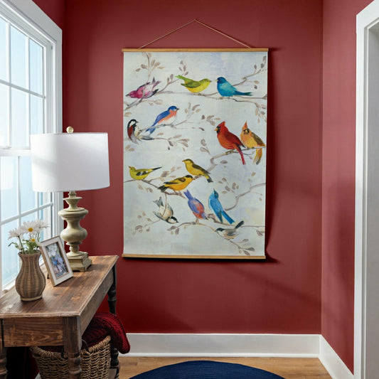 Plow & Hearth Cottage Garden Indoor Wall Décor Canvas Tapestry, Birds on Branches