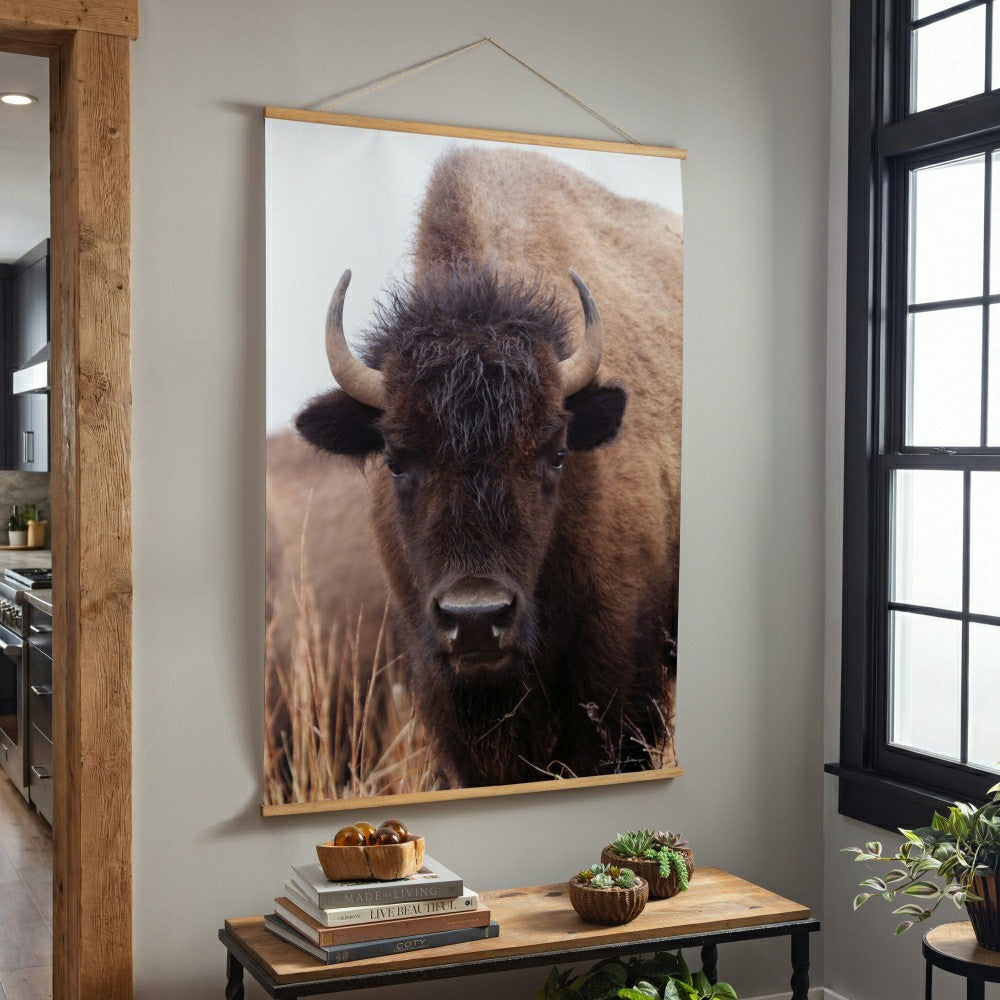 Plow & Hearth Hillside Pasture Indoor Wall Décor Canvas Tapestry, Bison