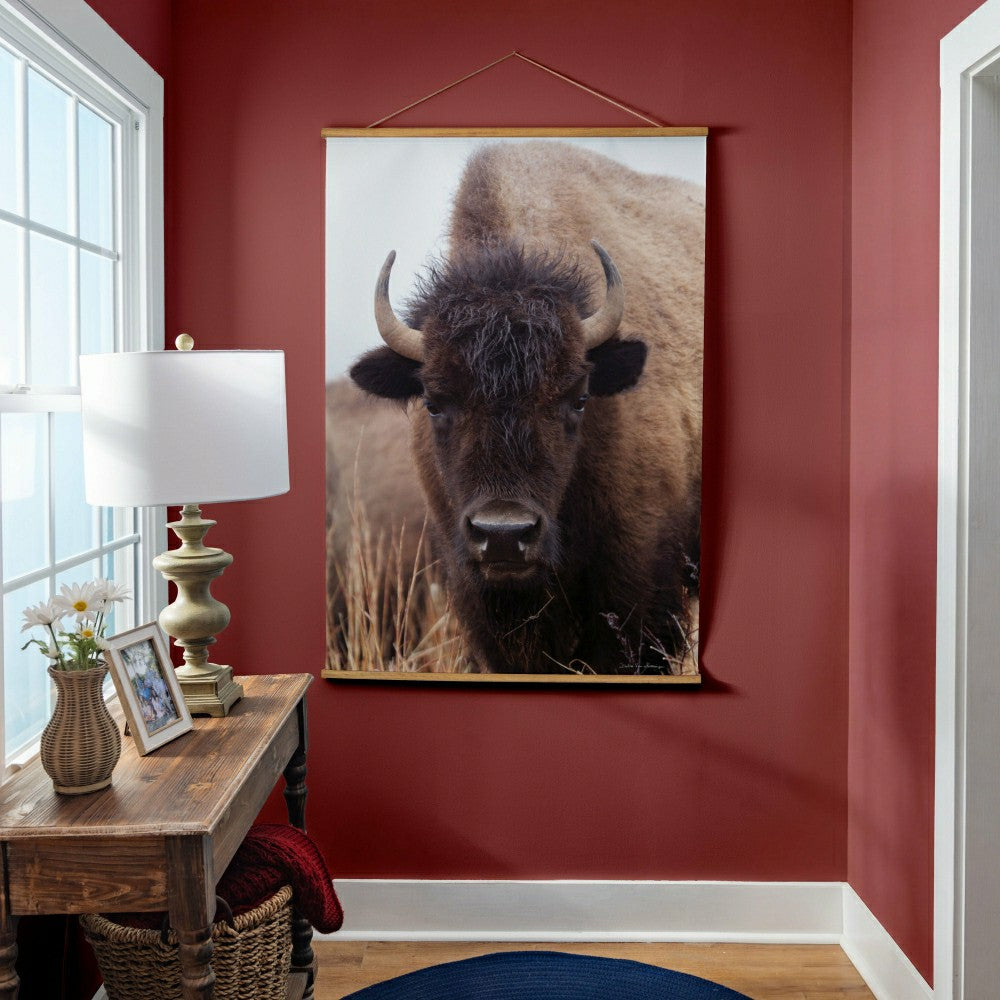Plow & Hearth Hillside Pasture Indoor Wall Décor Canvas Tapestry, Bison
