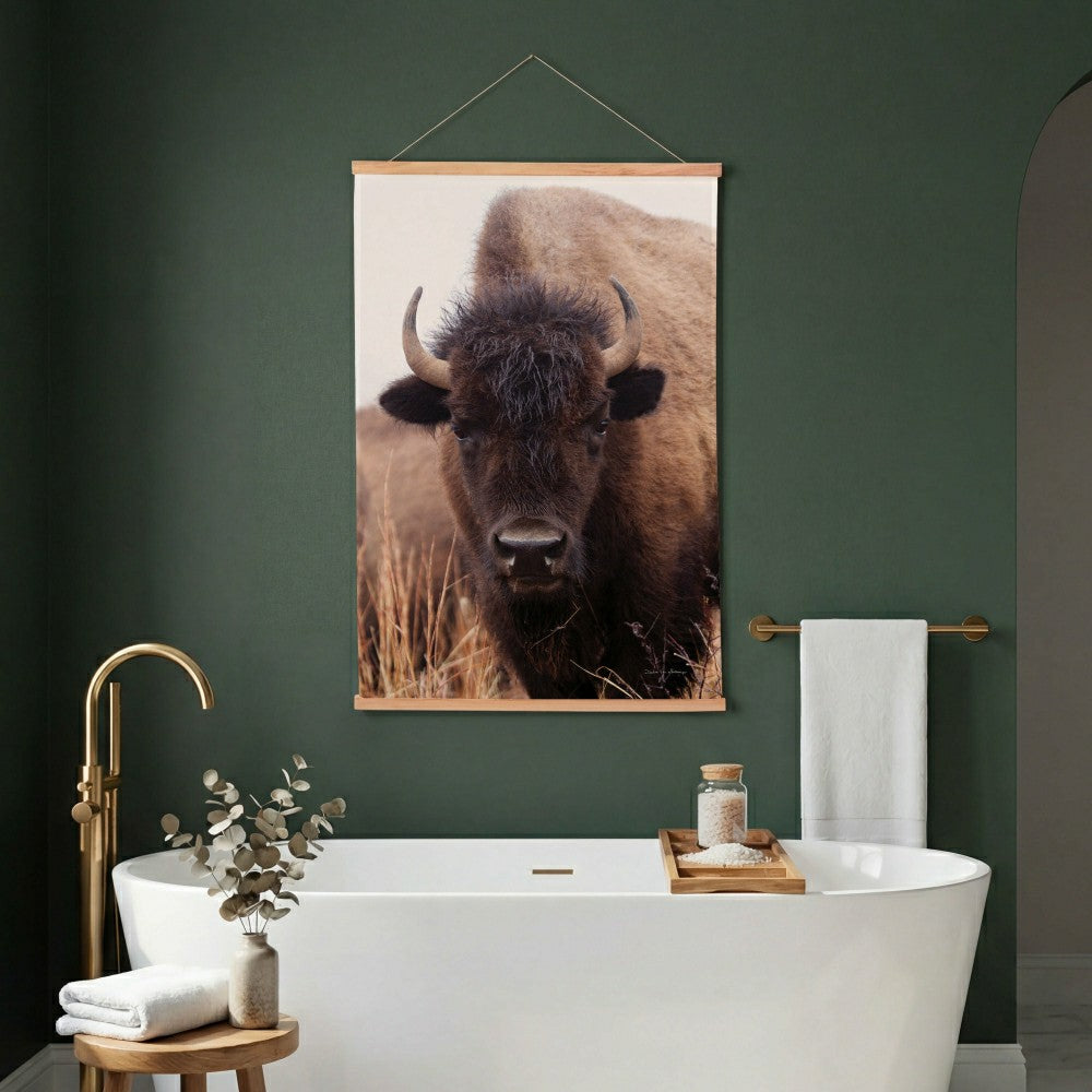 Plow & Hearth Hillside Pasture Indoor Wall Décor Canvas Tapestry, Bison