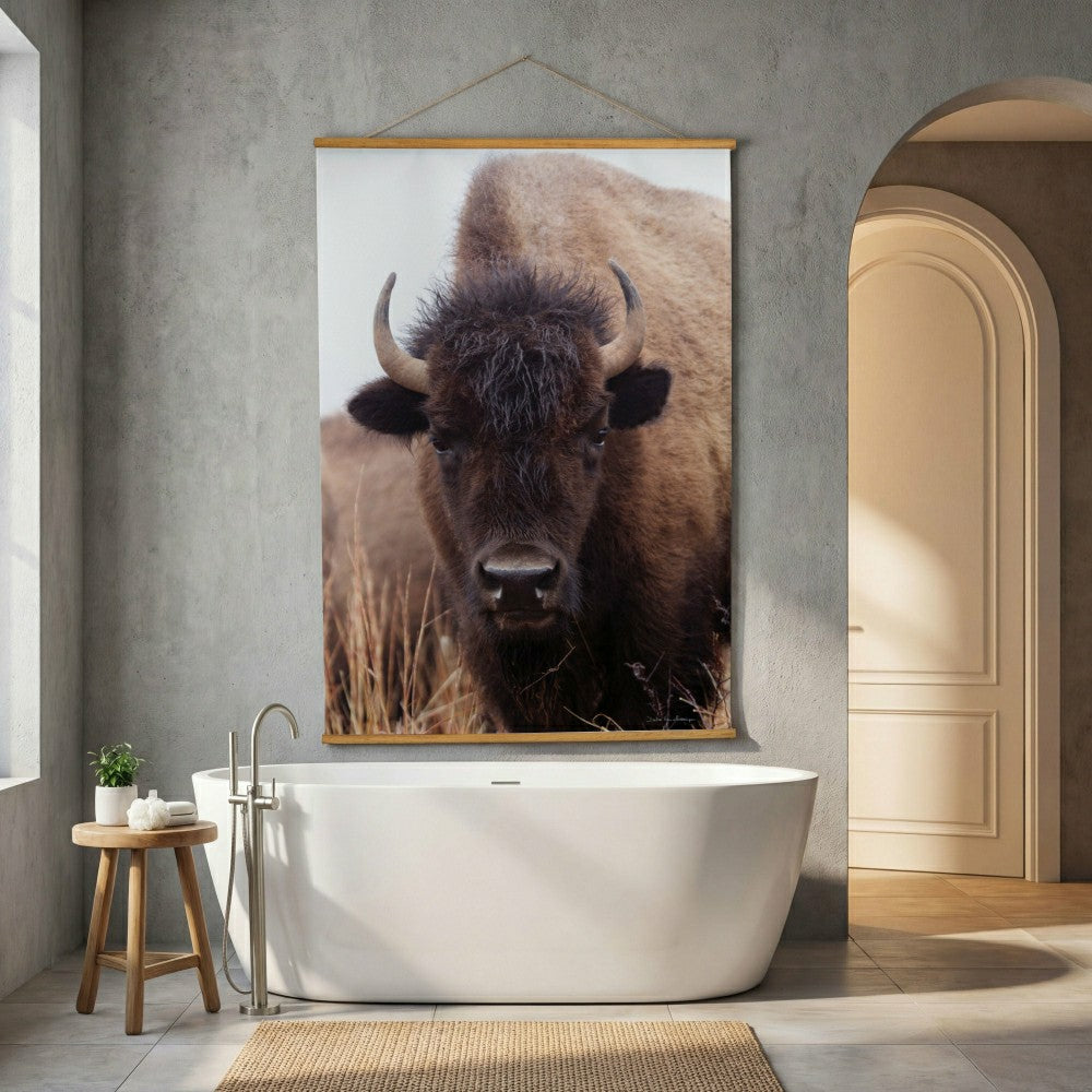 Plow & Hearth Hillside Pasture Indoor Wall Décor Canvas Tapestry, Bison