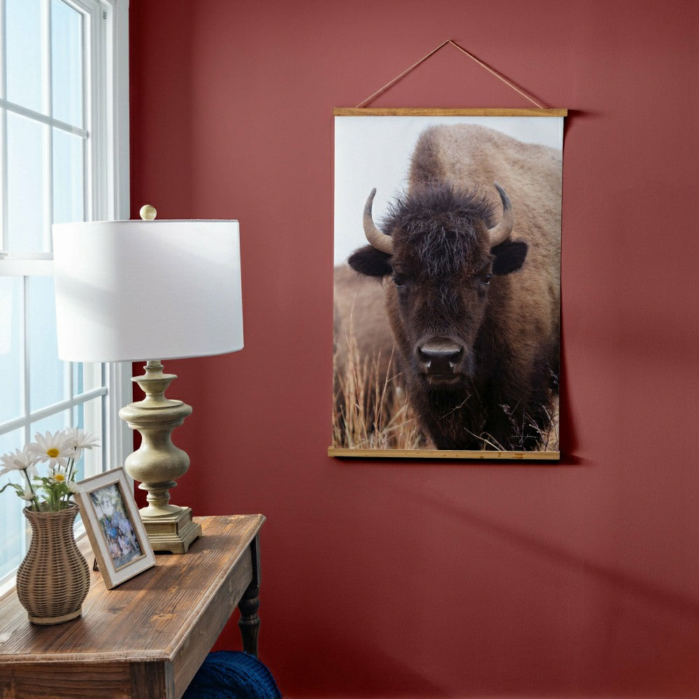 Plow & Hearth Hillside Pasture Indoor Wall Décor Canvas Tapestry, Bison