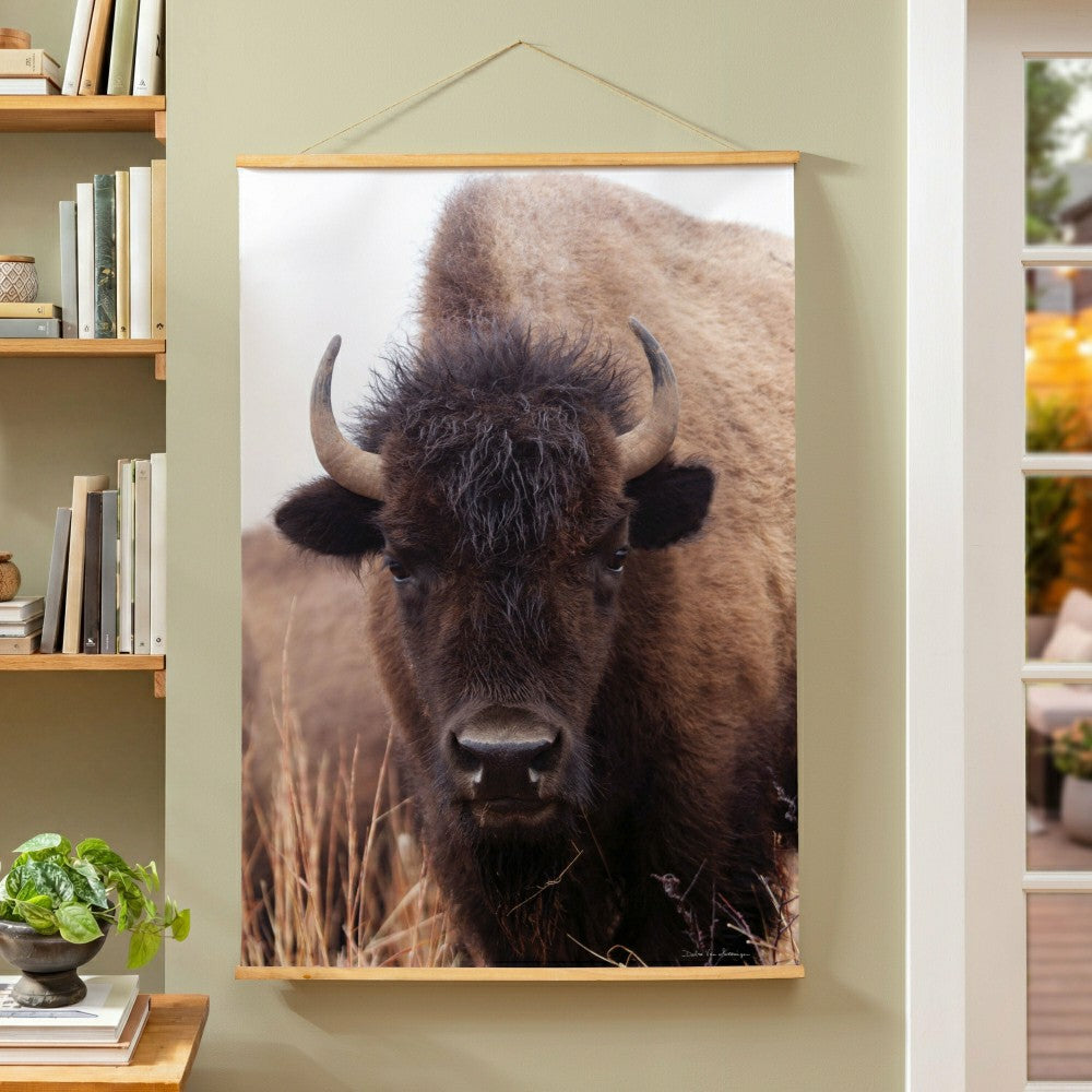Plow & Hearth Hillside Pasture Indoor Wall Décor Canvas Tapestry, Bison