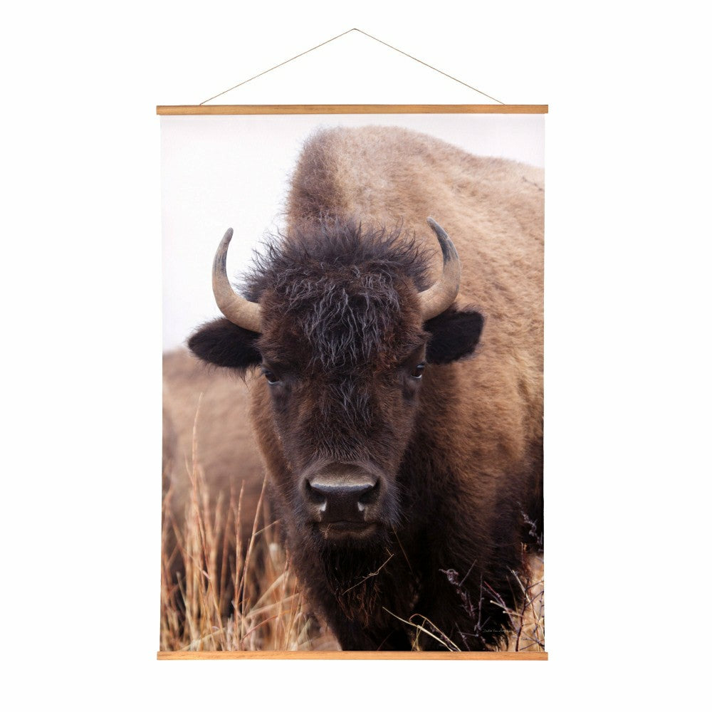 Plow & Hearth Hillside Pasture Indoor Wall Décor Canvas Tapestry, Bison
