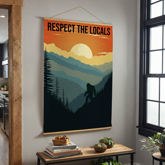 Plow & Hearth High Country Indoor Wall Décor Canvas Tapestry, Respect The Locals