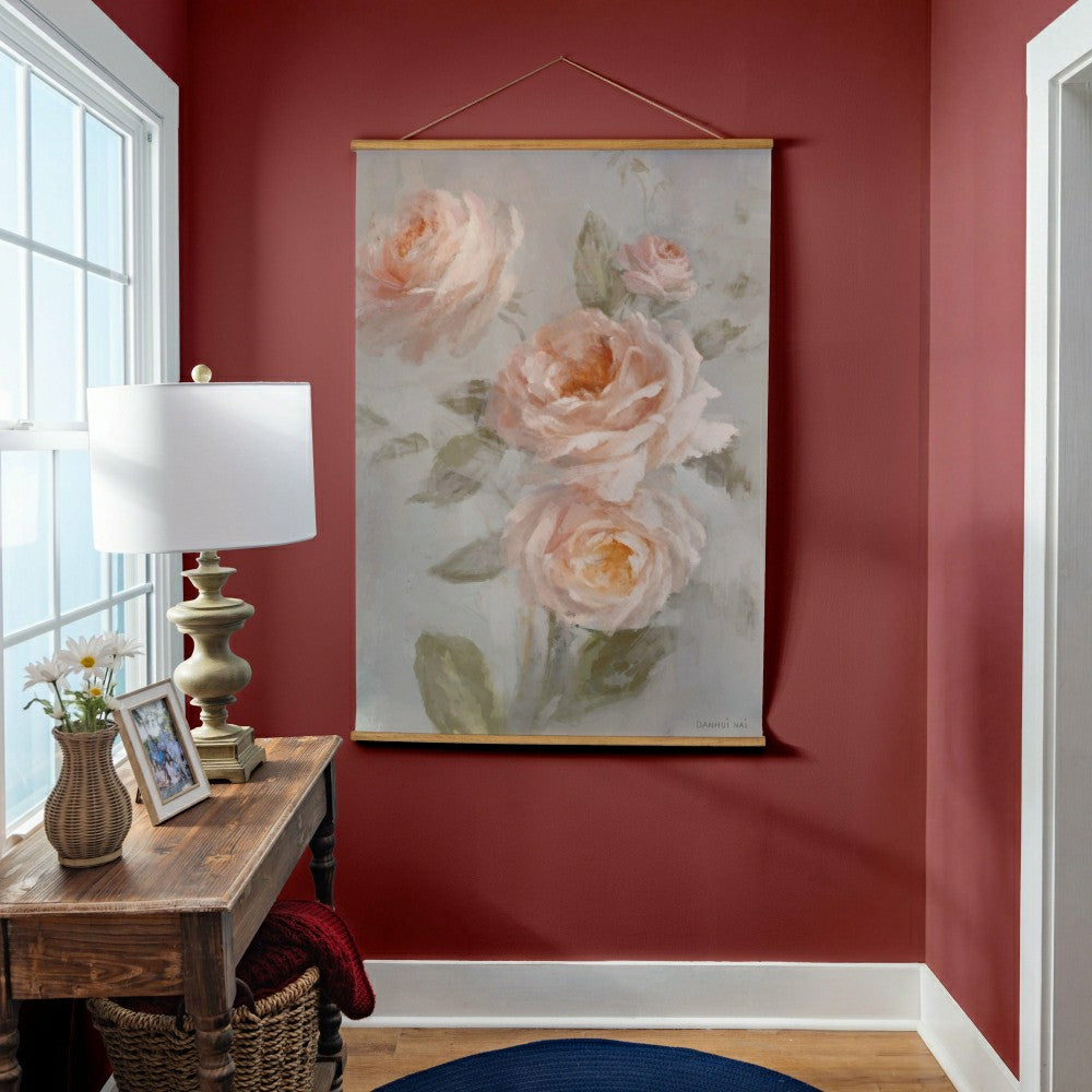 Plow & Hearth Hillside Pasture Indoor Wall Décor Canvas Tapestry, Pink Roses
