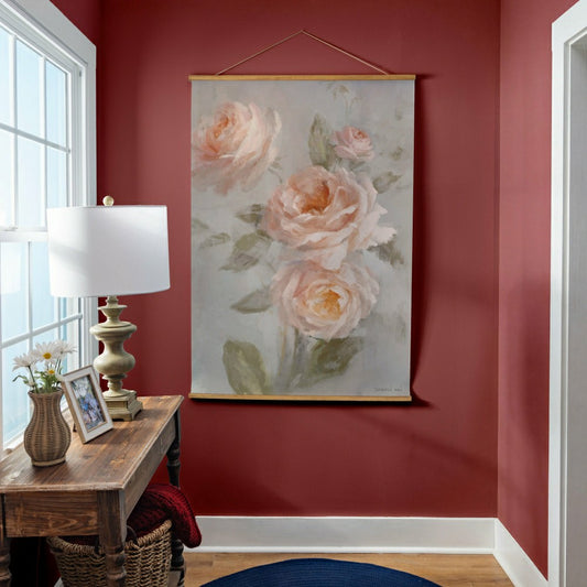 Plow & Hearth Hillside Pasture Indoor Wall Décor Canvas Tapestry, Pink Roses