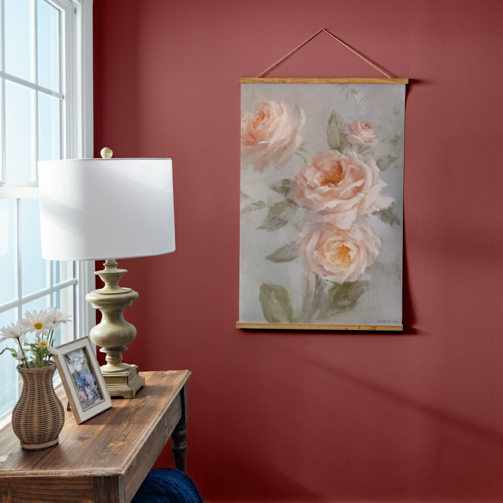 Plow & Hearth Hillside Pasture Indoor Wall Décor Canvas Tapestry, Pink Roses